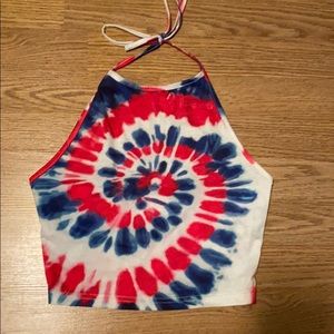 tie die red white and blue halter tie top